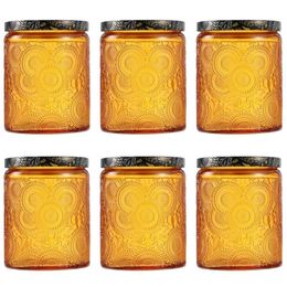 6pcs Embossed Glass Candle Container Kits Empty Round Making Mason Jars Storage Bottles &265t