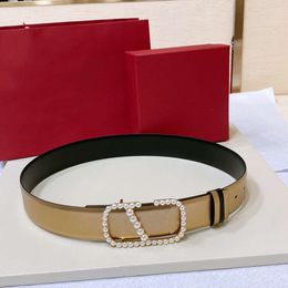 Fashion Designer Belt Women Classic Double-sided Wear Imitation Pearl Letter Buckle Belt Men Lady Genuine Leather Jeans Dress Thin Belts Width 2.0cm 4.0Cm