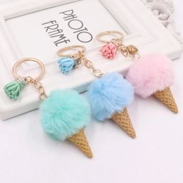 Fashion Candy Color Ice Cream Plush Ball Pendant Keychain Cute Cartoon Hang Bags Car Ring Birthday Party Festival Jewelry Gifts