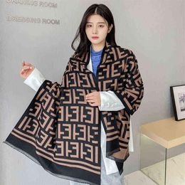 Fashionable Korean Version of Wild F Letter Imitation Cashmere Scarf Men and Women Warm Winter Thick Shawl Student Y1122306Q