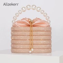 Evening Bags Crystal Metal Evening Clutch Bags Women Boutique Pearl Handle Shiny color blocking Rhinestone Purse And Handbags Bridal Wedding 231208