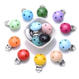 Teethers Toys 20Pcs Round Wooden Teether Clips For DIY Baby Pacifier Chain Dummy Holder Soother Jewellery Nursing Toy Pacifier Clip Accessory 231208