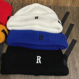 Winter Letter Embroidery Knitted Hat Women's Beanie Men's Warm Thick Hats Women Beanies Men Skiing Hat Woman Man Casual Skull Caps Fashion Solid Colour Couple Cap