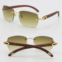 Whole Selling T8100905 High Quality Fashion Wood Sunglasses Carved Wooden Rimless 18K Gold Glasses UV400 Lens male and female 248n