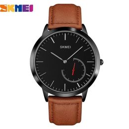 Top Brand Analog Quartz Men's Watches SKMEI Black Minimalism Classic Man Wristwatch Vintage Leather Band Fashion Clock Male 1300W