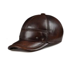 Brand Winter Genuine Leather Black Brown Baseball Caps For Man Women Casual Street Outdoor Hockey Golf Gorras Real Cowhide Hat 220320l