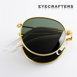 Foldable Folding Sunglasses HD Polarized Mens Womens Fashion Retro Vintage Small Oval Round Mirrored Coating Eyewear198G