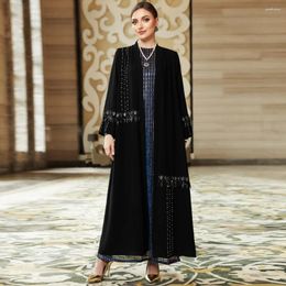 Ethnic Clothing Luxury Tassel Diamond Abaya Muslim Women Open Cardigan Maxi Dress Turkey Arab Kimono Islam Dubai Eid Party Robe Morocco