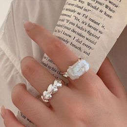Cluster Rings Rectangle Baroque Pearl Ring 925 Sterling Silver Minimalist Fashion Adjustable Open Irregular Shell Wedding Statement