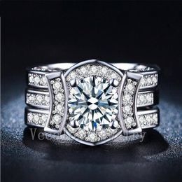 Vecalon Luxury Fine Jewellery Round 3ct Cz diamond Wedding Band Ring Set for Women 14KT White Gold Filled Female Finger ring271O