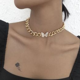 Pendant Necklaces 2023 Vintage Fashion Gold Colour Exaggerated Thick Chain Crystal Butterfly Choker Necklace For Women Boho Punk Jewellery Gift