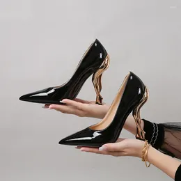 Dress Shoes Black Strange Style Heel Catwalk Brand Designer Patent Leather Pointed Toe High Heels Sexy Party Pumps For Women