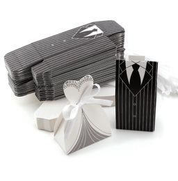 100Pcs Candy Boxes Tuxedo Dress Gown Bride and Groom Wedding Gift Candy Favor Box Party Supplies8351240