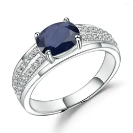 Cluster Rings GEM'S BALLET 1.66Ct Oval Natural Blue Sapphire Gemstone Ring 925 Sterling Silver Wedding For Women Classic Fine Jewellery