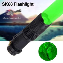Hot UV Red Green Blue Lights Flashlight Portable Mini SK68 Lamp 3 Lightighs Modes Zoom flashlight with Clip