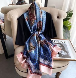 2021 spring and autumn printed plain weave fashion warmth ladies floral simulation silk beach towel big shawl 2380720