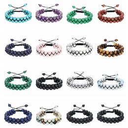 8MM Woven Friendship Women Bracelet Gift Box Adjustable Chackra Gem Stone Crystal Bangle for Men Black Rope Jewelry200d