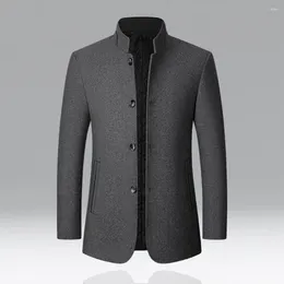 Men's Jackets Men Trench Coat Temperament Woollen Thicken Buttons Windbreaker For Office