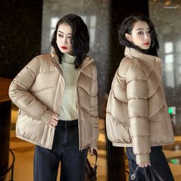 Women's Trench Coats 2024 Short Thick Cotton Padded Puffer Jacket Winter Women Stand Collar Zipper Basic Coat Outwear