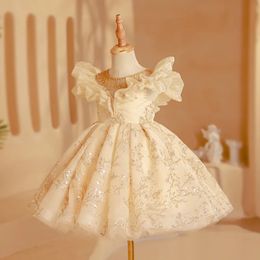 Girl s Dresses Christmas Baby Beading Baptism Dress for Girls Gown Toddler Kids Wedding 1st Birthday Party Princess Tutu Evening 231211