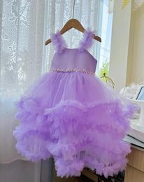 Girl Dresses Lilac Lavender Ruffles Puffy Ball Gown Baby Dress Princess Handmade Party Kid Birthday