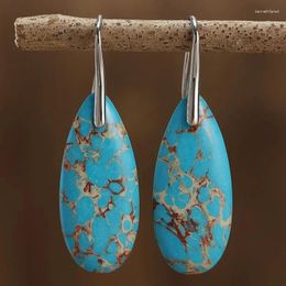 Dangle Earrings Modern Boho Teardrop For Women Jaspers Silver Colour Irregular Cracked Natural Blue Stone Jewellery