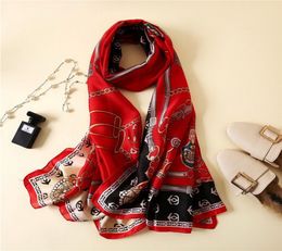 2021 Women Silk Scarf Red Pirate Ship Print Shawls And Wraps Foulard Femme Joker Ladies Small Twill Scarves2244541