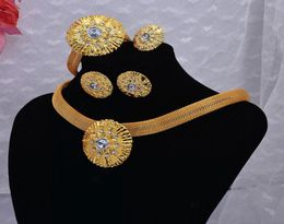 Earrings Necklace Dubai Gold 24K Jewelry Sets For Women African Bridal Zircon Stone Gifts Party Ring Bracelet Set7545783