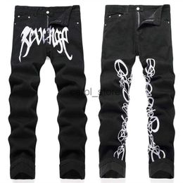 Men's Pants Autumn Winter Men's Embroidery Jeans Artword Black High Elastic Leg Pants 3D Tight Fleece Zipper Slim Fit Gradient High Street 2 J231208