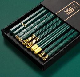 Chopsticks Green Japanese For Eating Sushi Set Reusable Metal Korean Sticks Household Tableware With Gift Case1355072