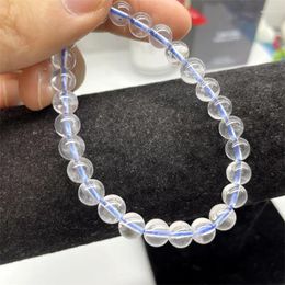 Link Bracelets 7mm Natural Blue Hair Quartz Bracelet Handmade Women Healing Gemstone Crystal Strand Bangles Lovers Girlfriend 1PCs