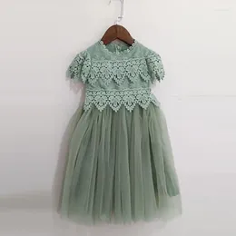 Girl Dresses Children's Dress Girl's Autumn Middle And Large Green Doll Collar Princess Skirt Pure Cott
