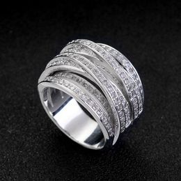 Vecalon Cross Female Ring Pave setting 5A Zircon Cz Wedding Rings for Women 10KT White Gold Filled Engagement Band Gift2085