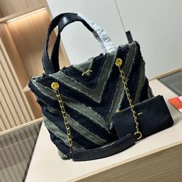 Designer Tote Bags Classic V-Stripe Luxury Women Shoulder Bag Purse High Quality Denim Fashion Ladies Handbag Brand Expensive Lady Shopping Bag Clutch Bags