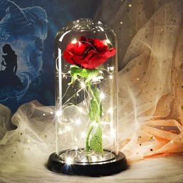 Beauty And Beast Eternal Flower Rose In Flask Wedding Decoration Artificial Flowers In Glass Cover For Valentine's Day Gifts284T