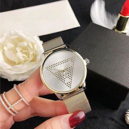 Popular Casual Top Brand women Girl crystal triangle style steel metal band quartz wrist watch GS38329D