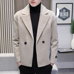 Men's Wool Blends Fashion Men Double-Breasted Windbreaker Solid Colour Slim Short Woollen Coat Winter Casual Warm Windbreaker Coat Size S-5XL 231211