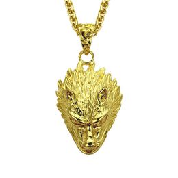 Wolf head Gold Pendant Iced Out Bling Bling Crystal Charm Cross Necklace Chain Men Rapper Cuba's Necklace Hip Hop Jewelry2635