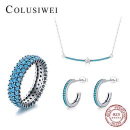 COLUSIWEI 925 Sterling Silver Vintage Turquoise Earrings Rings Pendant Neckalce For Women Jewelry Sets Fine Accessories240Z