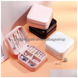 Storage Boxes & Bins Travel Jewellery Box Organiser Pu Leather Display Storage Case For Necklace Earrings Rings Holder Gift Drop Deliver Dha48