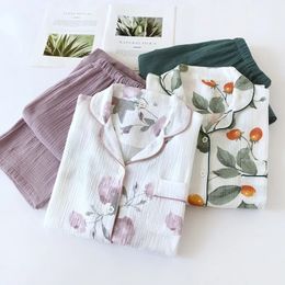 Sexy Pyjamas 2024 Japanese Women s Pajama Set 100 Pure Cotton Crepe Flower Minimalist Long Sleeve Two Piece Home Fury Sleepwear 231211