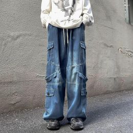 Men's Jeans American Multi-pocket Workwear High Street Hip-hop Functional Wide-leg Trousers Men Bottom Male Clothes