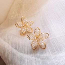 Stud Earrings JUWANG Vintage Real Gold Filled Luxury Zircon Hollow Out Flower Style Women Fine Jewelry Piercing Mujer