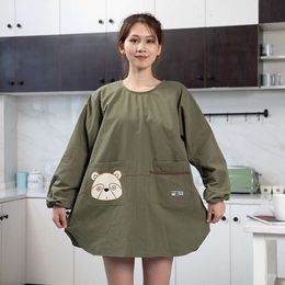 Cartoon Women Kitchen Apron Long Sleeve Apron Cooking Baking Restaurant Workwear Waterproof Household Cleaning Tools BBQ Bib