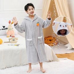 Blankets 6-12y Boys Girls Coral Velvet Bathrobe Ear Cartoon Hooded Hydrophilic Baby Bath Towel Muslin Blanket