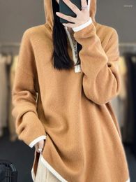 Women's Hoodies Thickened Pure Cashmere Sweater Hoodie Solid Colour Pullover Hooded Loose Slim Knit Bottoming