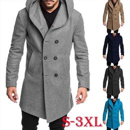 Men's Wool Blends VOLALO Autumn Winter Mens Long Trench Coat Fashion Boutique Wool Coats Brand Male Slim Woolen Windbreaker Jacket S-3XL 231211