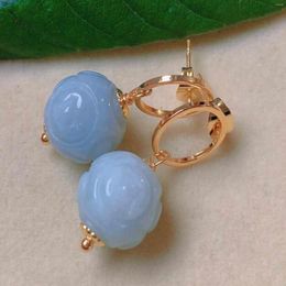 Dangle Earrings Natural Round White Jade Beads Eardrop Gold Ear Stud Fashion Wedding Jewelry Thanksgiving Diy VALENTINE'S DAY Christmas Year