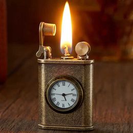 New Retro Watch Kerosene Lighter Metal Creative Gyro Wheel Flint Antique Vintage No Gasoline Men's Gift