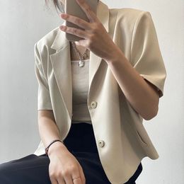 Womens Suits Elegant Office Short Sleeve Suit Coats Women Solid Color All Match Cropped Woman Single Breasted Jacket 231211